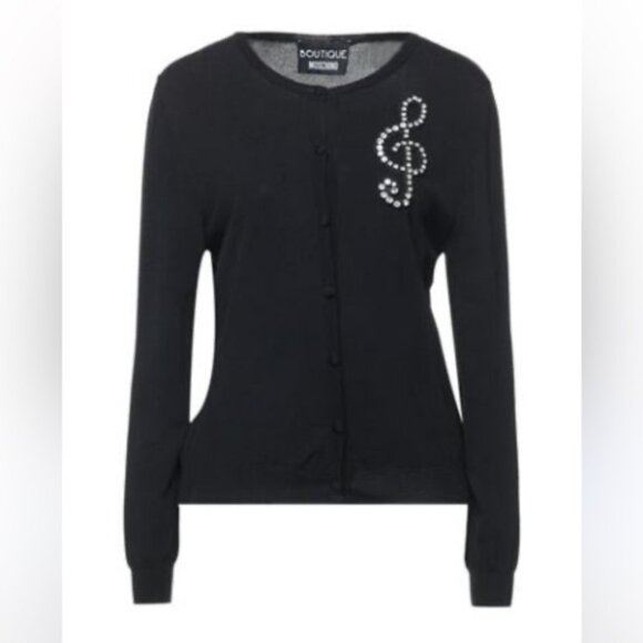 Moschino Boutique Crystal Music Cardigan Sweater Button Down Knit Soft Preppy 8 - Picture 1 of 16